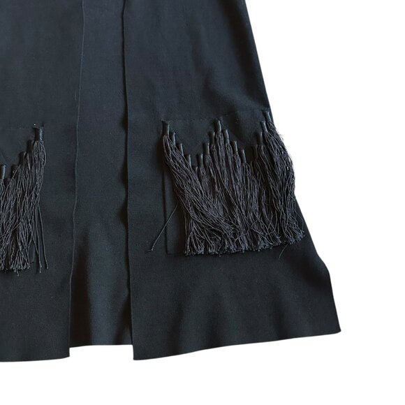 Kobi Halperin Black Open-Front Long-Length Vest Topper Fringe Pockets Size Small - Picture 3 of 13